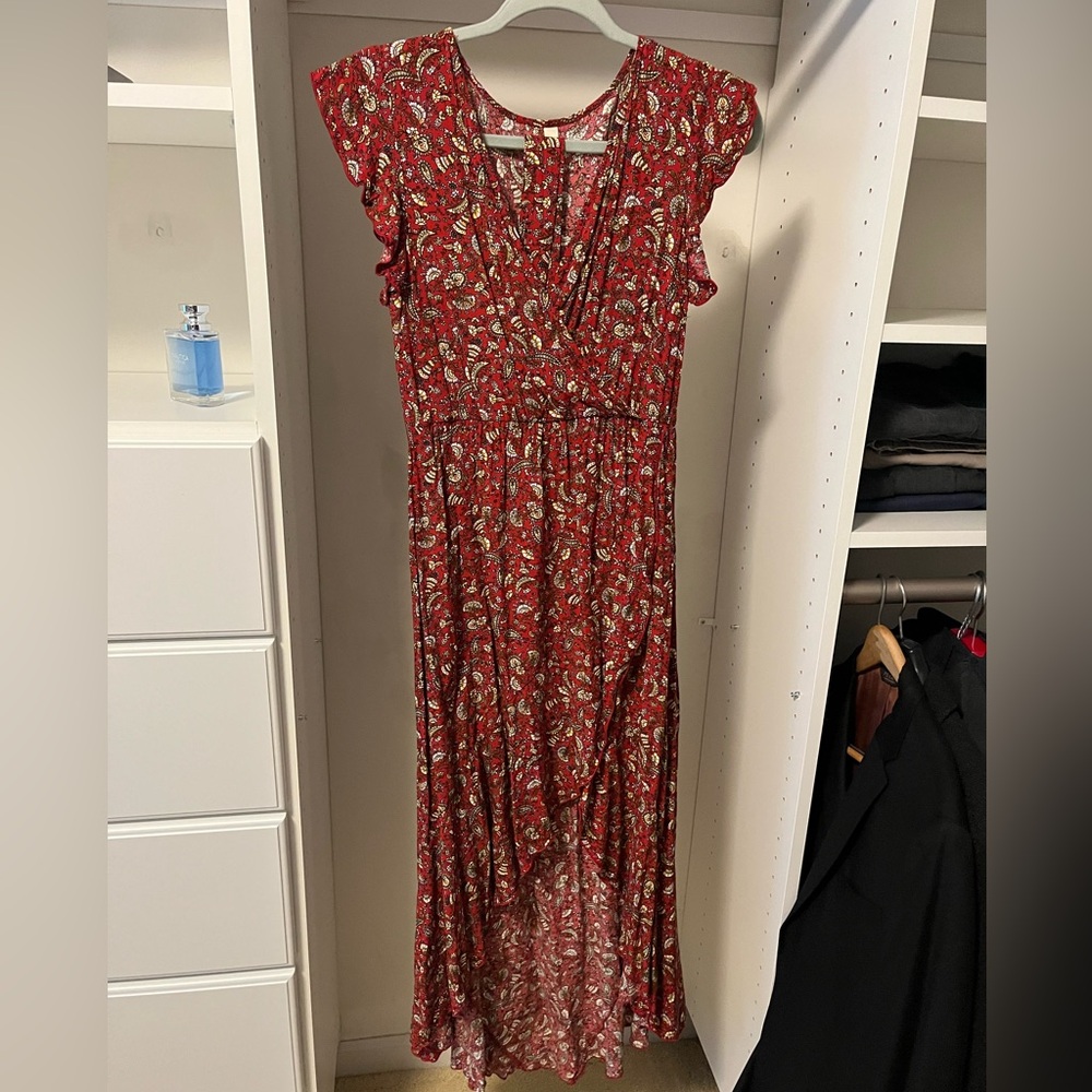 Chic Red Floral High Low Dress